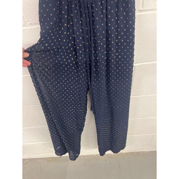 Maison de Papillon Sz XS Navy Blue Gold Dot Sleeveless Boat Neck Jumpsuit 1 pc - Picture 4 of 7